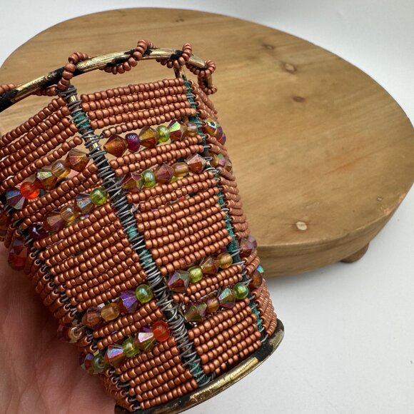 Votive Holder Moroccan style vibe Glass Beads Hand Woven boho bohemian - Picture 4 of 9